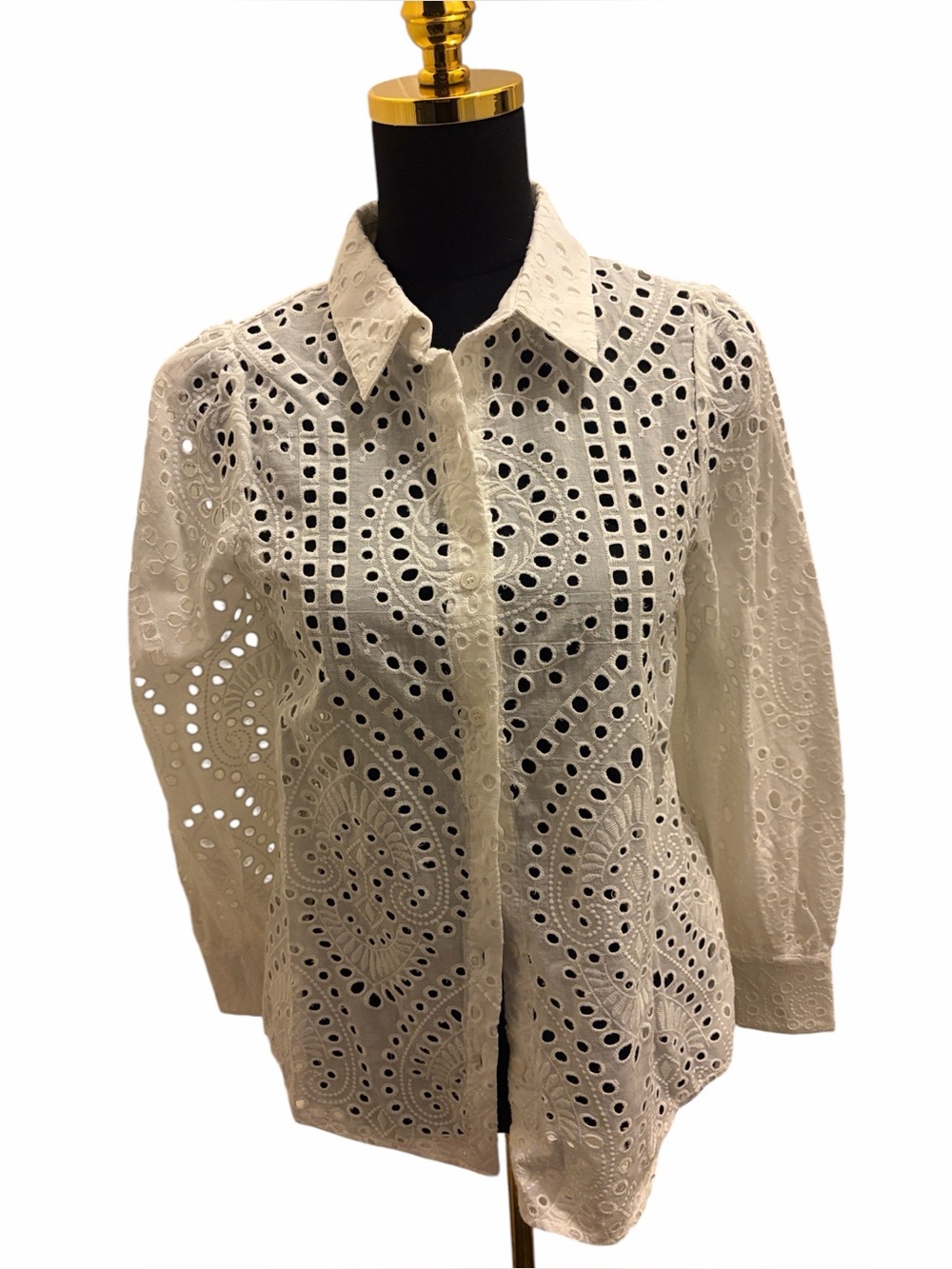 Skies Are Blue Anthropologie White Eyelet Button-Down Women's Top NWT XS